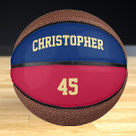 Custom Monogrammed Club Team Player Name Number Mini Basketball<br><div class="desc">Create your own custom, personalised, faux gold elegant stylish typography / script / text / name, USA flag blue & red, mini size, hand stitched basketball. Simply enter the player / team / club / school / college / event / tournament name, and player jersey number, to customise. While you...</div>