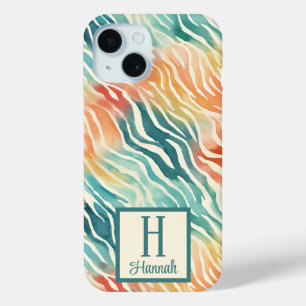Custom Monogrammed Colourful Watercolor Patterned iPhone 15 Case