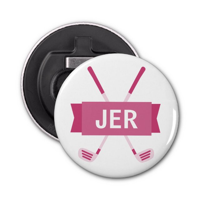 Custom Monogrammed Crossed Club Pink Ladies Cool Bottle Opener (Front)