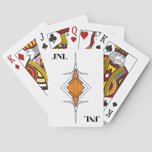 Custom Monogrammed Deco Pinstripe Playing Cards (Back)