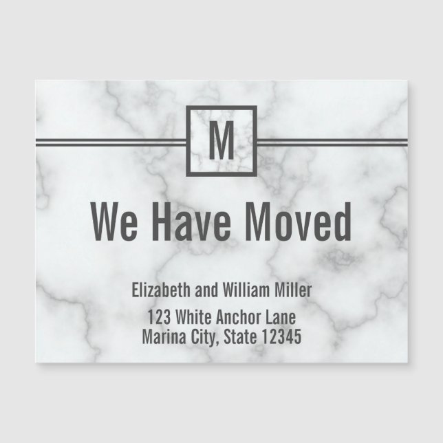 Custom Monogrammed Faux Marble Moving Announcement (Front)