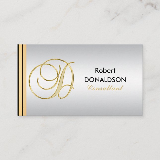 Custom Monogrammed Gold Black Silver Initial 'D' Business Card (Front)