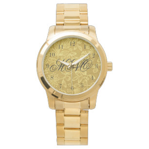 Custom Monogrammed Gold Floral Watch