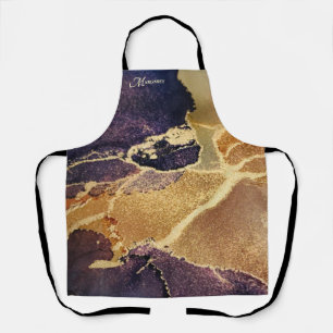 Custom Monogrammed Gold Purple Abstract Art Apron