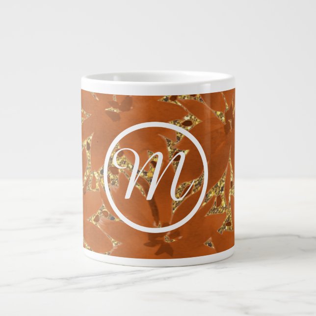 Custom Monogrammed Gold Sparkle Large Coffee Mug (Front)
