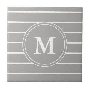 Custom Monogrammed Grey and White Stripes Tile