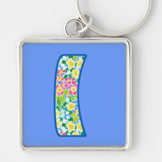 Custom Monogrammed I Keychain, Primroses Pattern Key Ring