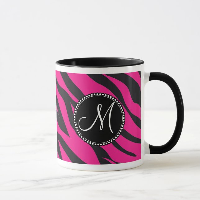 Custom Monogrammed Initial Hot Pink Black Zebra Mug (Right)