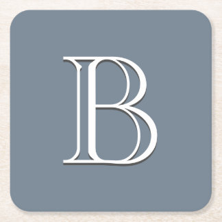 Custom Monogrammed Initial Medium Blue & White Square Paper Coaster