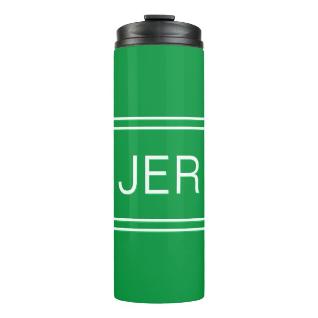 Custom Monogrammed Initials Drink Travel Green   Thermal Tumbler (Front)