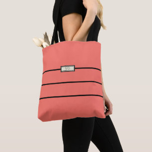 Custom Monogrammed Initials Modern Coral Cute Tote Bag