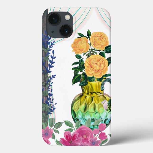 Custom Monogrammed iPhone 13 Case,  Floral case. Case-Mate iPhone Case (Back)