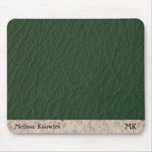 Custom Monogrammed Masculine Modern Green Leather Mouse Mat