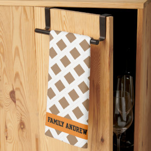 Custom monogrammed modern diamonds pattern brown tea towel