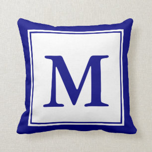 Custom Monogrammed Navy Blue and White Cushion