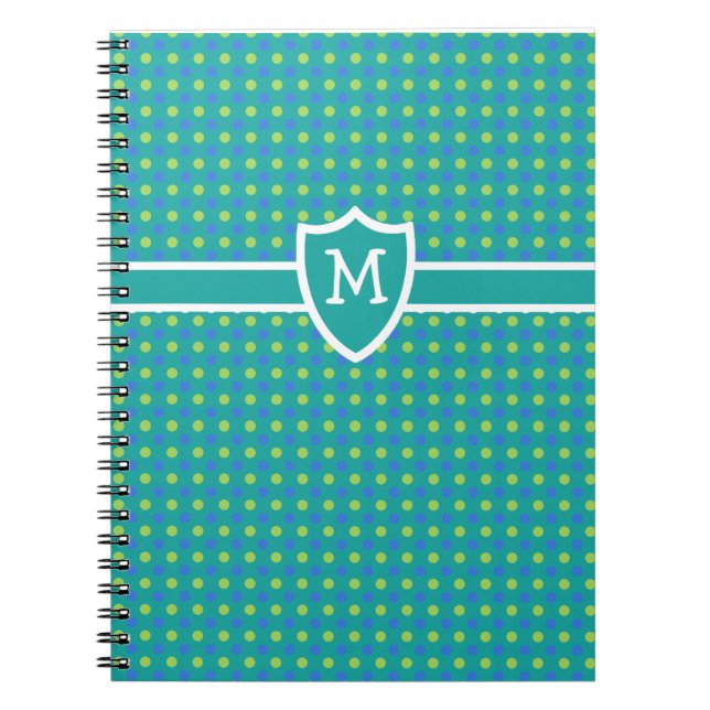 Custom Monogrammed Notebook: Green Polka Dots Notebook (Front)