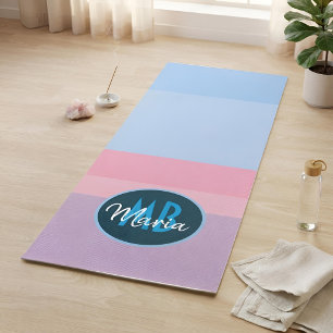 Custom Monogrammed Pastel Pink & Blue Stripe Yoga Mat