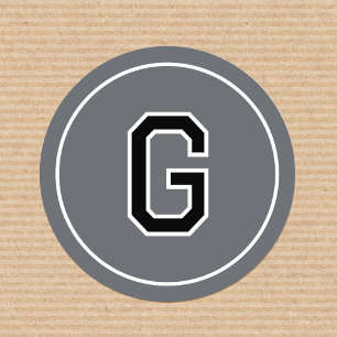 Custom Monogrammed Retro Bold Grey Black Classic Round Sticker