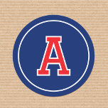 Custom Monogrammed Retro Bold Navy Blue Red Classic Round Sticker<br><div class="desc">Create your own monogrammed stickers with this simple and stylish design. These circular stickers are personalised with the recipient's first name initial in classic block-style lettering. You can also customise the 'background' colour by using the 'Edit using design tool' feature. Monogram stickers make a wonderful addition to your gift wrap,...</div>