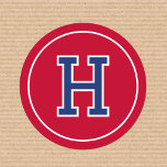 Custom Monogrammed Retro Bold Navy Red Classic Round Sticker<br><div class="desc">Create your own monogrammed stickers with this simple and stylish design. These circular stickers are personalised with the recipient's first name initial in classic block-style lettering. You can also customise the 'background' colour by using the 'Edit using design tool' feature. Monogram stickers make a wonderful addition to your gift wrap,...</div>