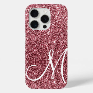 Custom Monogrammed Rose Gold Glitter Glam iPhone 15 Pro Case
