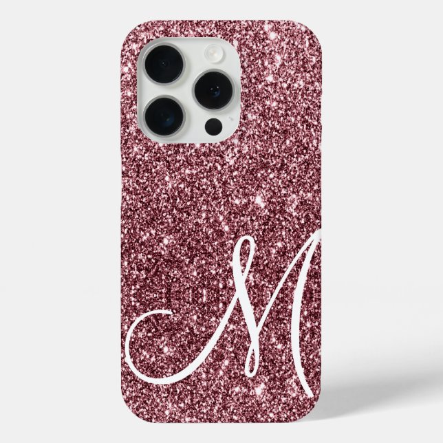 Custom Monogrammed Rose Gold Glitter Glam Case-Mate iPhone Case (Back)