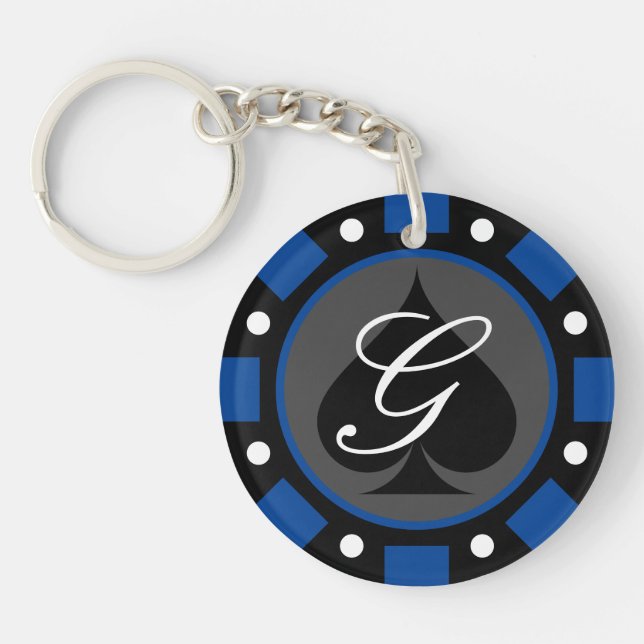 Custom monogrammed round poker chip acrylic key ring (Front)