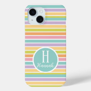 Custom Monogrammed Striped Pastel Patterned  iPhone 15 Case