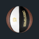 Custom Monogrammed Team Player Club Name Number Mini Basketball<br><div class="desc">Create your own custom, personalised, faux gold elegant stylish typography / script / text / name on black and white background, mini size, hand stitched basketball. Simply enter the player / team / club / school / college / event / tournament name, and player jersey number, to customise. While you...</div>