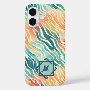 Custom Monogrammed Watercolor Artistic Pattern iPhone 16 Case