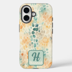 Custom monogrammed watercolor blue green yellow iPhone 16 case