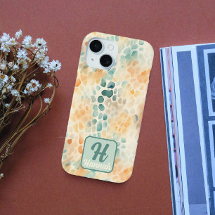 Custom monogrammed watercolor blue green yellow iPhone 15 case