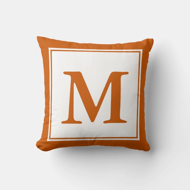 Custom Monogrammed White and Burnt Orange Cushion (Front)