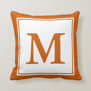 Custom Monogrammed White and Burnt Orange Cushion