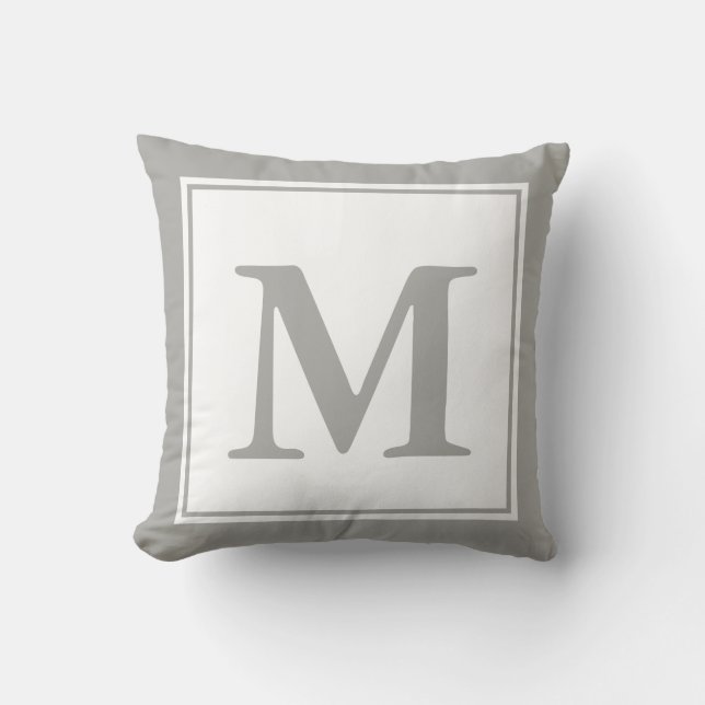 Custom Monogrammed White and Grey Cushion (Front)