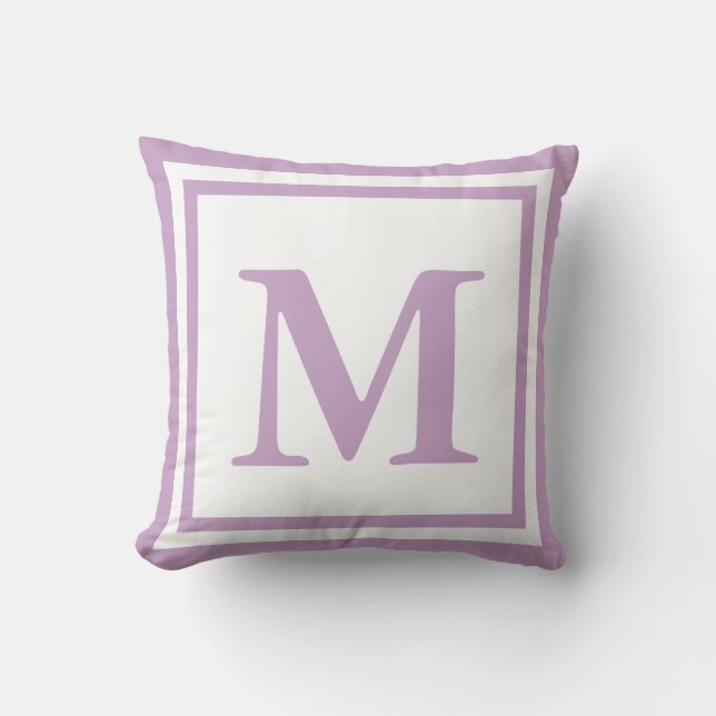 Custom Monogrammed White and Lilac Cushion (Front)