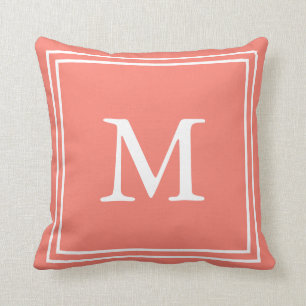 Custom Monogrammed White and Salmon Cushion