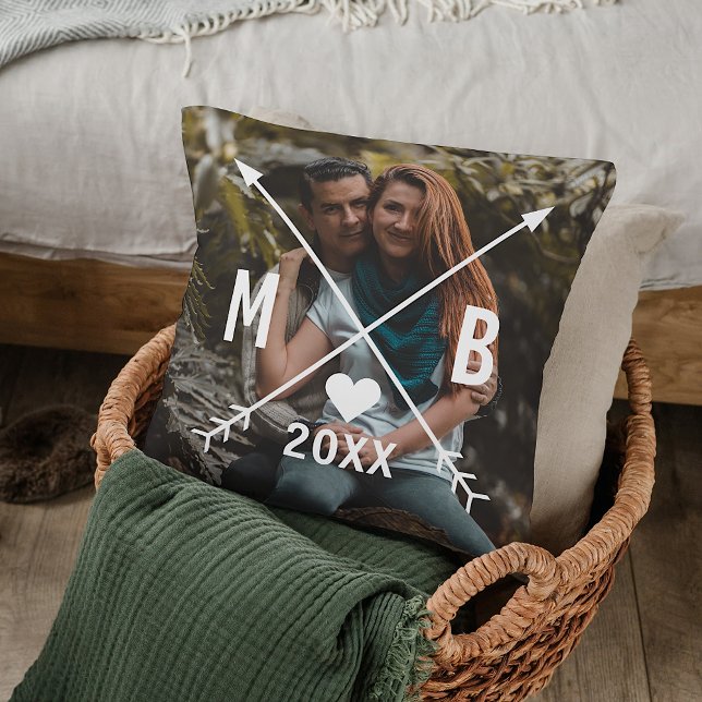 Custom Monograms Love Heart Arrows 2025 Cushion (Creator Uploaded)