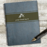 Custom Monograms Minimalist Grunge Notebook<br><div class="desc">A modern grunge design notebook in blue grey with brown bands. The bands are optional,  you can remove them if you do not need them. A great gift for someone starting a new business or education or as a birthday or Father's Day gift.</div>