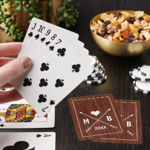 Custom Monograms on Mahogany Brown Faux Wood 2025 Playing Cards