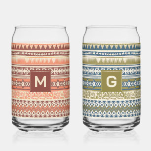 Custom Monograms Tribal Aztec Pattern Can Glass
