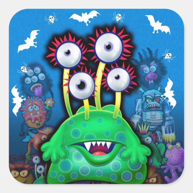 Custom Monster Halloween Sticker. Square Sticker (Front)