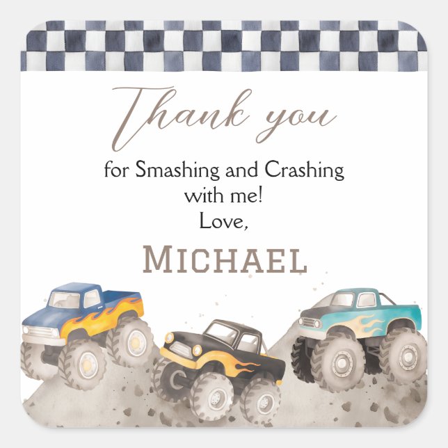 Custom Monster Truck Birthday Stickers (Front)