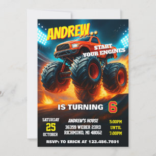 Custom Monster Truck Cars Birthday Party  Invitation