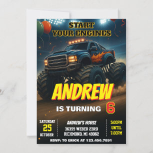 Custom Monster Truck Cars boys Birthday Party  Invitation