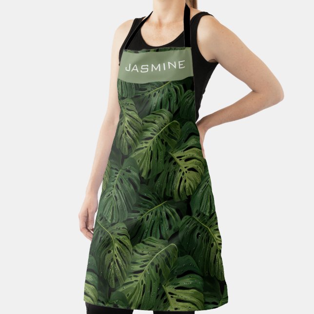 Custom Monstera Leaf Tropical Pattern Apron (Insitu)