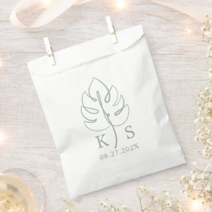 Custom Monstera Monogram Wedding Logo Favour Bags