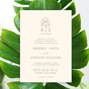 Custom Monstera Monogram Wedding Logo  Invitation
