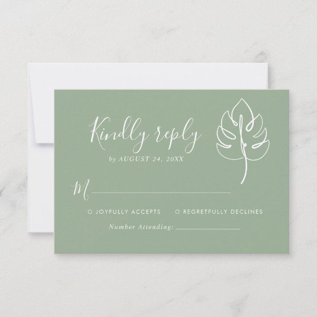 Custom Monstera Monogram Wedding Logo RSVP Card (Front)