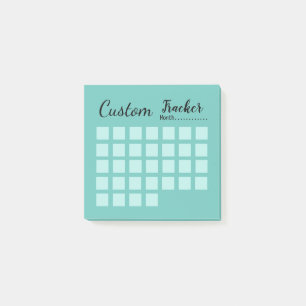 Custom monthly habit tracker light teal post-it notes